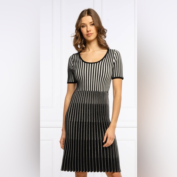 HUGO BOSS Farya Black and White Striped Sheath Dress Size XL - Picture 3 of 10